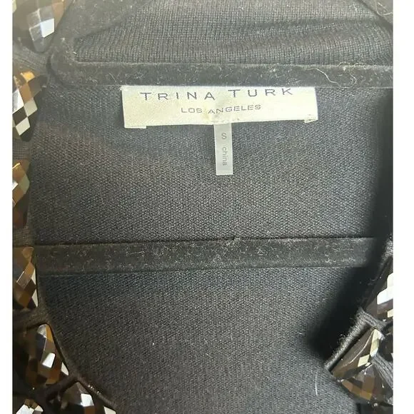 Trina Turk ashmere Blend Black Cardigan Shawl Size Small S Embellished - Picture 3 of 8